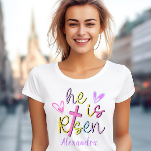 Jesus Colourful Cross Easter He Is Risen Women Nam T-Shirt