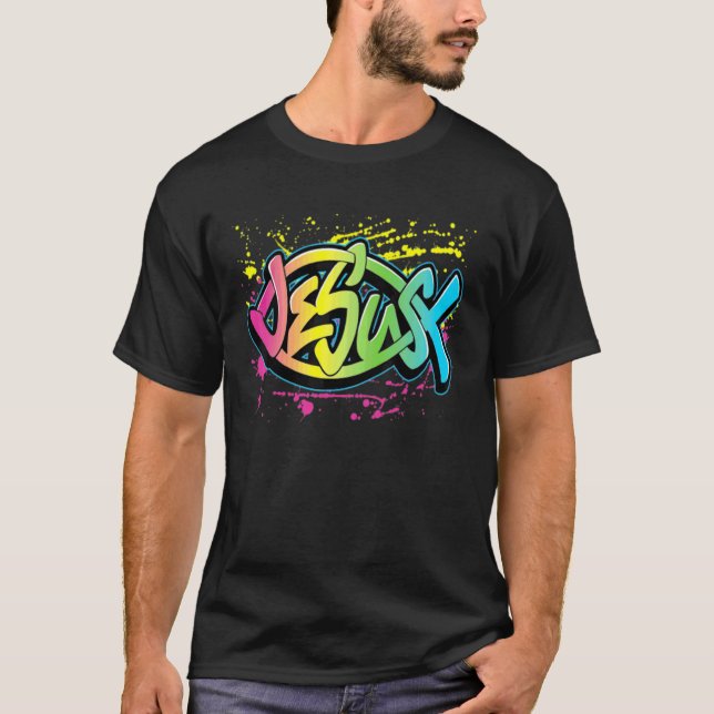 Jesus Colourful Fish Shape T-Shirt (Front)