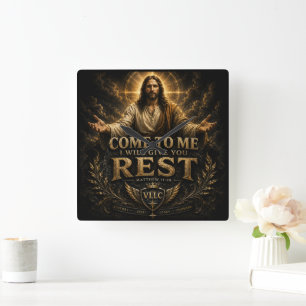 Jesus Come to Me Christian Gold Sacred Art Square Wall Clock