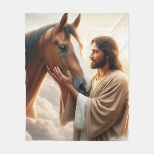 Jesus Comforting a Horse in Heaven Fleece Blanket