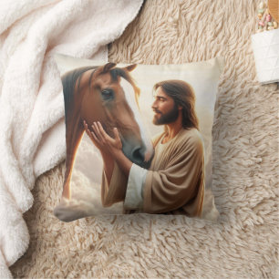 Jesus Comforting a Horse in Heaven Throw Pillow