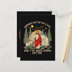 Jesus Coming Out of My Cave Announcement Postcard