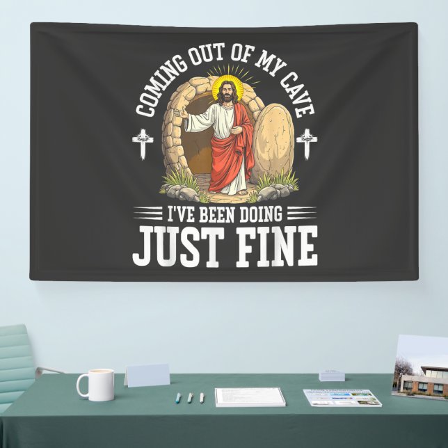 Jesus Coming Out Of My Cave Banner (Tradeshow)