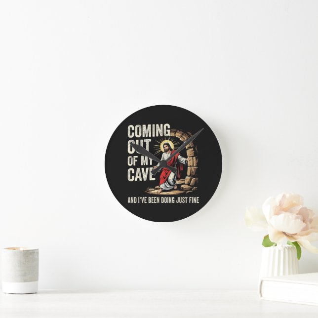 Jesus Coming Out Of My Cave Round Clock (Home)