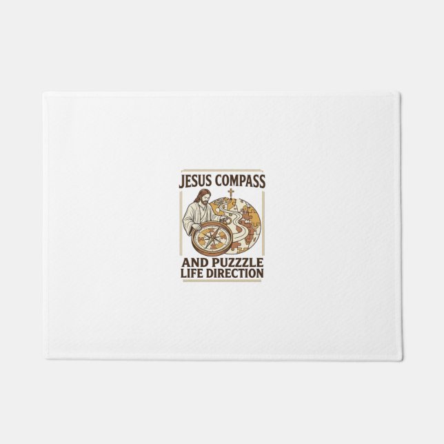 Jesus Compass And Puzzle Life Direction Jesus Comp Doormat (Front)