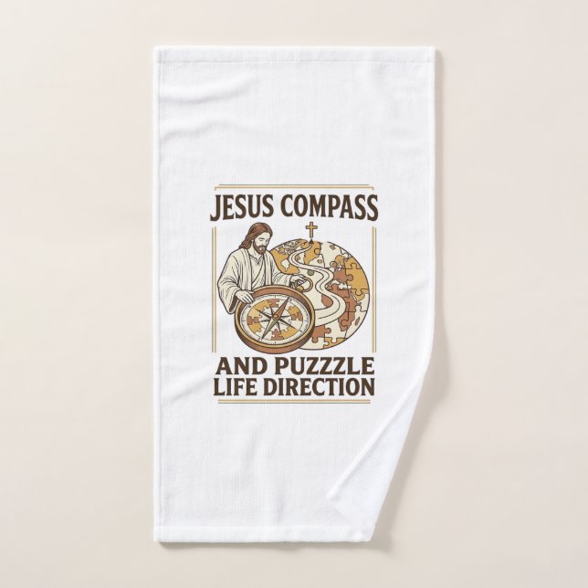 Jesus Compass And Puzzle Life Direction Jesus Comp Hand Towel (Hand Towel)