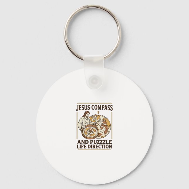 Jesus Compass And Puzzle Life Direction Jesus Comp Keychain (Front)