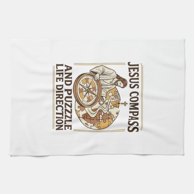 Jesus Compass And Puzzle Life Direction Jesus Comp Kitchen Towel (Horizontal)