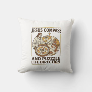 Jesus Compass And Puzzle Life Direction Jesus Comp Throw Pillow