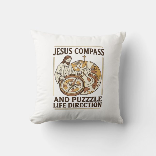 Jesus Compass And Puzzle Life Direction Jesus Comp Throw Pillow (Front)