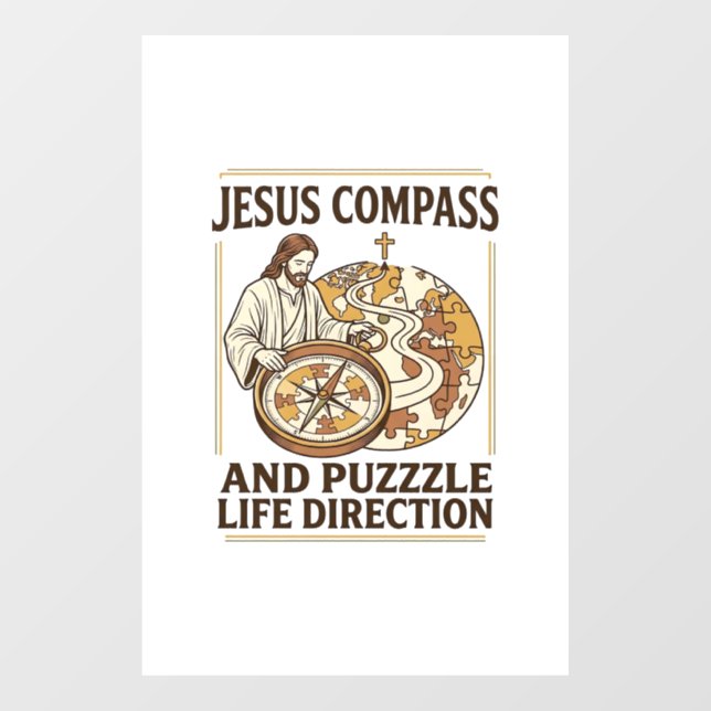 Jesus Compass And Puzzle Life Direction Jesus Comp Window Cling (Sheet)