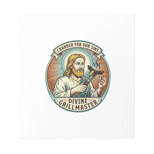 Jesus Completely Burnt Black Hot Dog BBQ Humor_1 Notepad (Front)