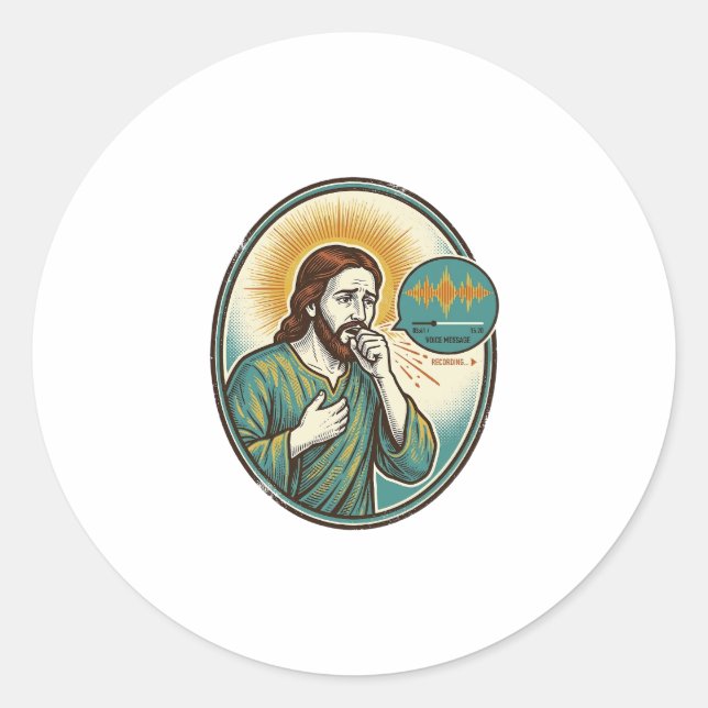 Jesus Coughing Mid Voice Note Audio Message Textin Classic Round Sticker (Front)