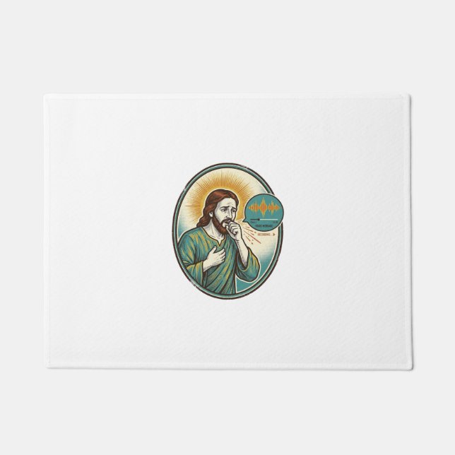 Jesus Coughing Mid Voice Note Audio Message Textin Doormat (Front)