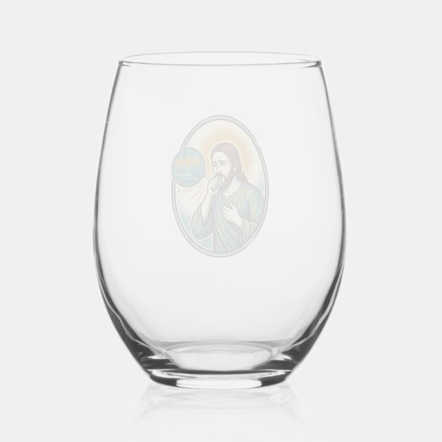 Jesus Coughing Mid Voice Note Audio Message Textin Stemless Wine Glass (Front)