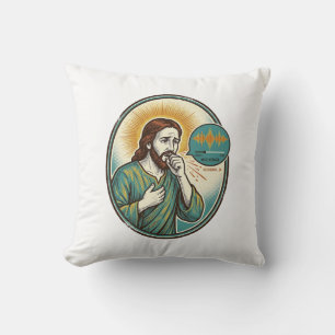 Jesus Coughing Mid Voice Note Audio Message Textin Throw Pillow