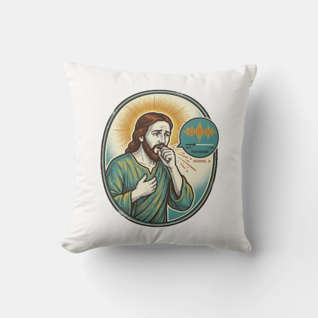 Jesus Coughing Mid Voice Note Audio Message Textin Throw Pillow (Front)