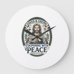 Jesus Coupon Thrift Frugal Shirt Faith Based Desig Large Clock