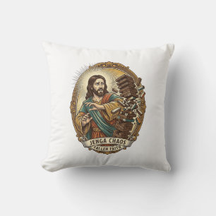 Jesus Crashing Party Jenga Tower Game Fail Humor_1 Throw Pillow