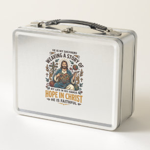 Jesus Crochet Knitting T-Shirt Inspirational Faith Metal Lunch Box