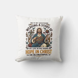 Jesus Crochet Knitting T-Shirt Inspirational Faith Throw Pillow