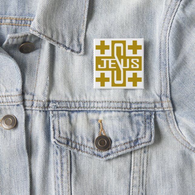 Jesus' Cross 2 Inch Square Button (In Situ)