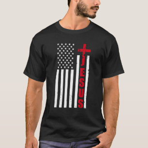 jesus cross american us flag christian easter day T-Shirt