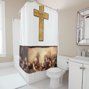 Jesus cross black white showercurtain