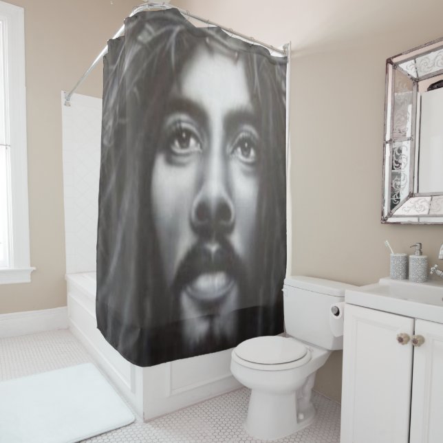 Jesus cross black white showercurtain (In Situ)