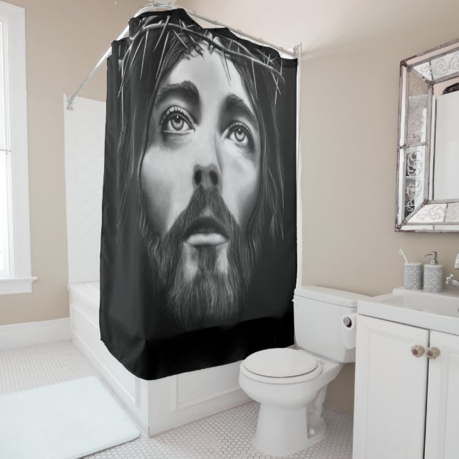 Jesus cross black white showercurtain (In Situ)