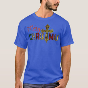 Jesus Cross Merry Christmas Christian Leopard Red  T-Shirt