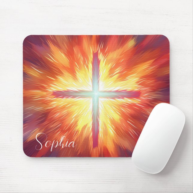 Jesus Cross On Fire Christian Custome Name Mouse Pad (With Mouse)