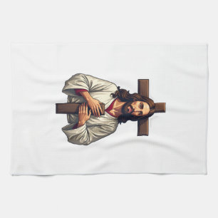 Jesus Cross Portrait Vintage Engraving Shirt 2 Kitchen Towel