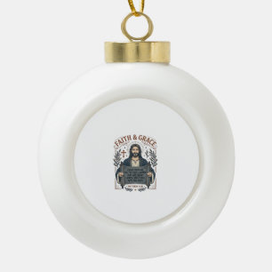 Jesus Cross Stitch Vintage Shirt Christian Graphic Ceramic Ball Christmas Ornament