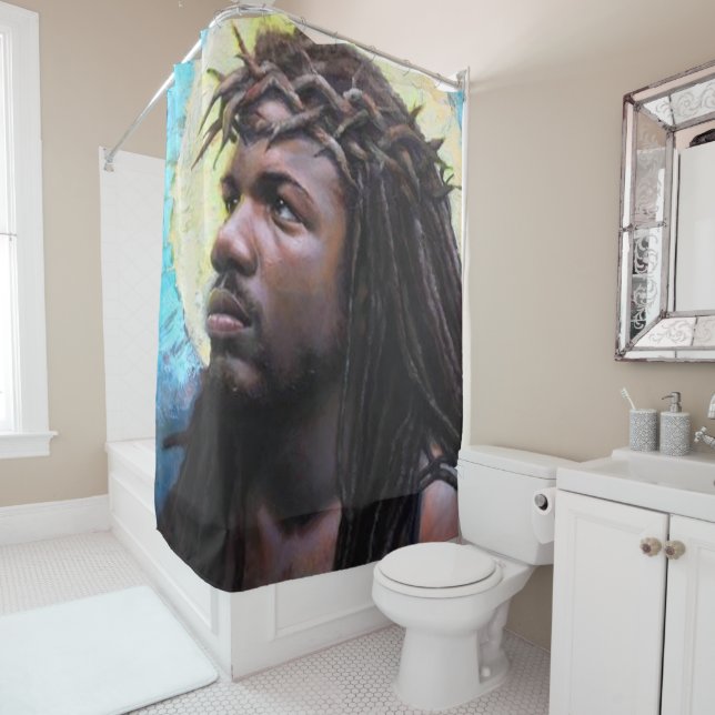 Jesus cross white showercurtain (In Situ)