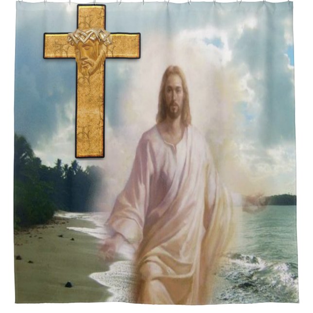 Jesus cross white showercurtain (Front)