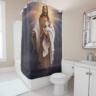 Jesus cross white showercurtain