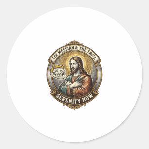 Jesus Crossing Arms Internet Troll Face Emoji Humo Classic Round Sticker