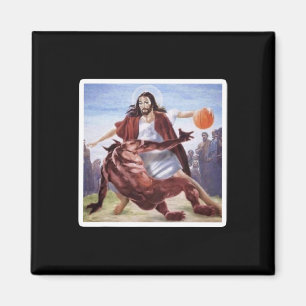 Jesus Crossing Up Satan Basketball Magnet