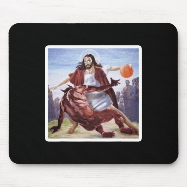 Jesus Crossing Up Satan Basketball  Mouse Pad (Front)