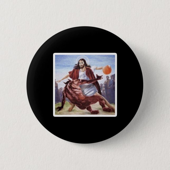 Jesus Crossing Up Satan Bysketbyll  2 Inch Round Button (Front)