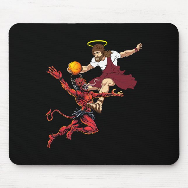 Jesus Crossing Up The Devil Basketball Player Dunk Mouse Pad (Front)