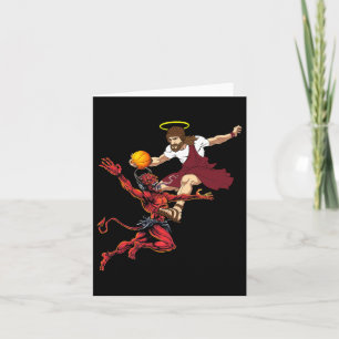 Jesus Crossing Up The Devil Bysketbyll Player Dunk Card
