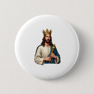 Jesus Crown Sceptre Vintage Engraving Shirt 2 Inch Round Button