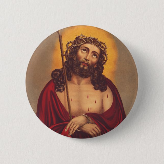 Jesus Crowned With Thorns Sorrowful Art 2 Inch Round Button (Front)