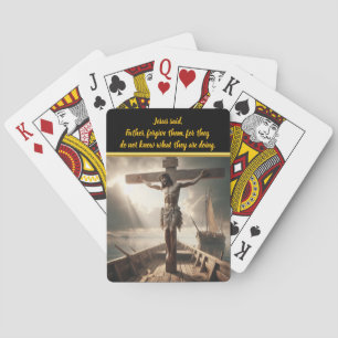 Jesus Crucified Over Serene Waters Waiting  Playing Cards