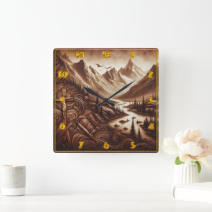 Jesus Crucifixion Surrounded by Majestic Mountains Square Wall Clock