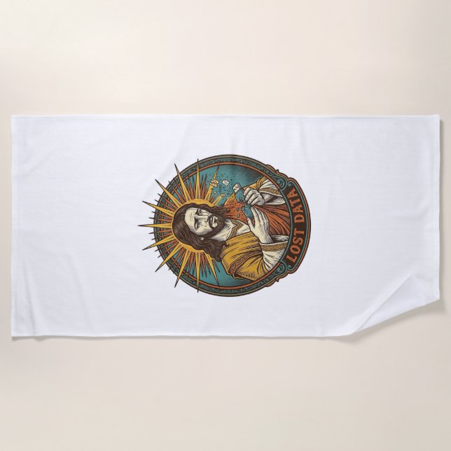 Jesus Crushed USB Flash Drive Lost Data Humor_1 Beach Towel (Front)
