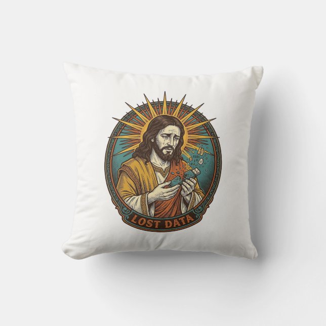 Jesus Crushed USB Flash Drive Lost Data Humor_1 Throw Pillow (Front)