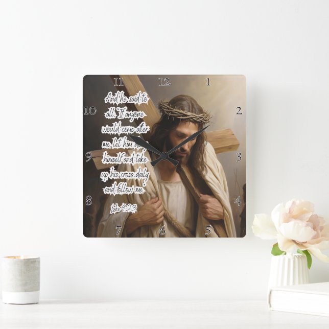 Jesus: Daily Cross, Follow Me Square Wall Clock (Home)